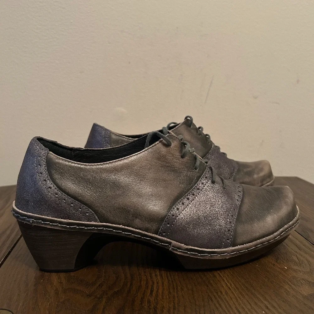 Naot Womens‎ Metallic Gray Leather Lace Up Oxford Block Heel Besalu Shoes 39 L8